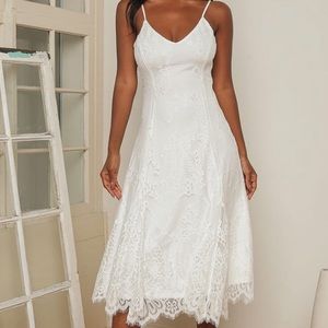 Lulus Memories That Last White Lace Midi Dress